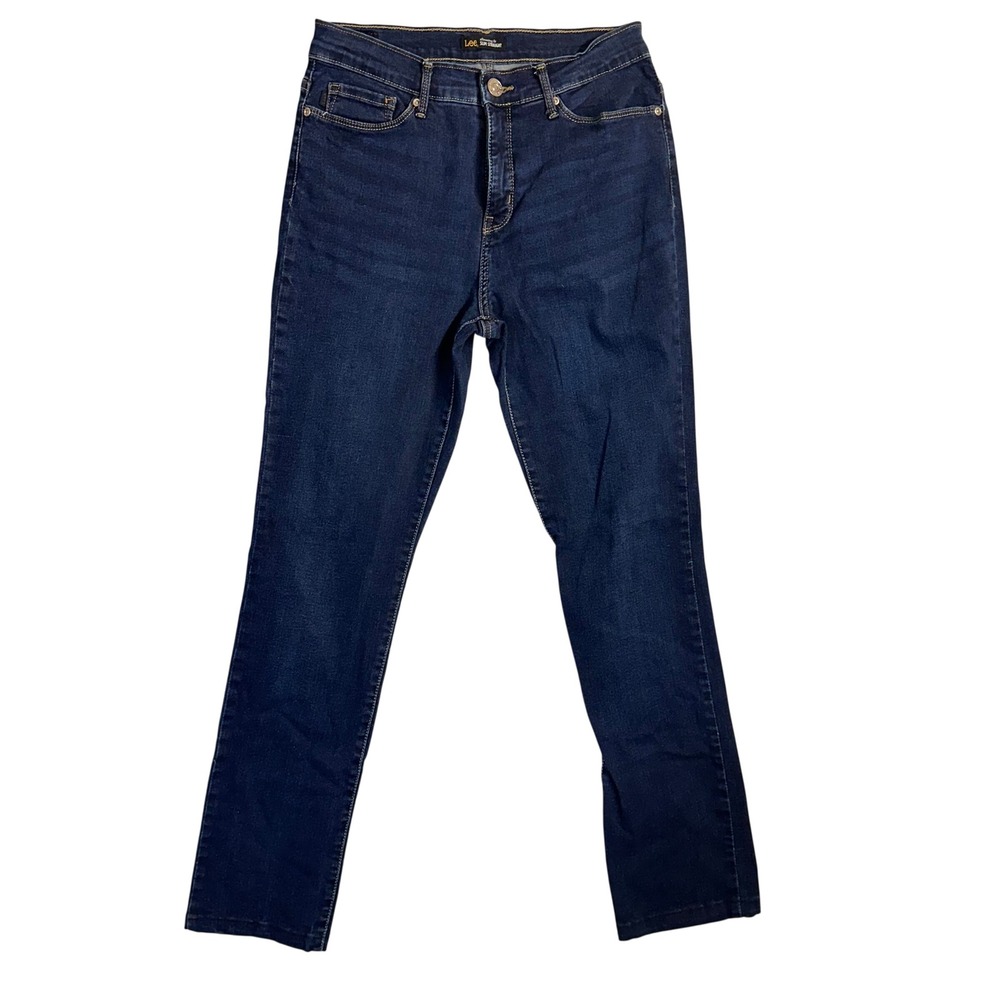 Lee Womens Slim Straight Jeans Dark Wash Slimming Fit Size 10